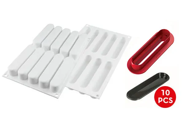 Silikonová forma s vykrajovátkem a tácky Eclair 10 x 80 ml